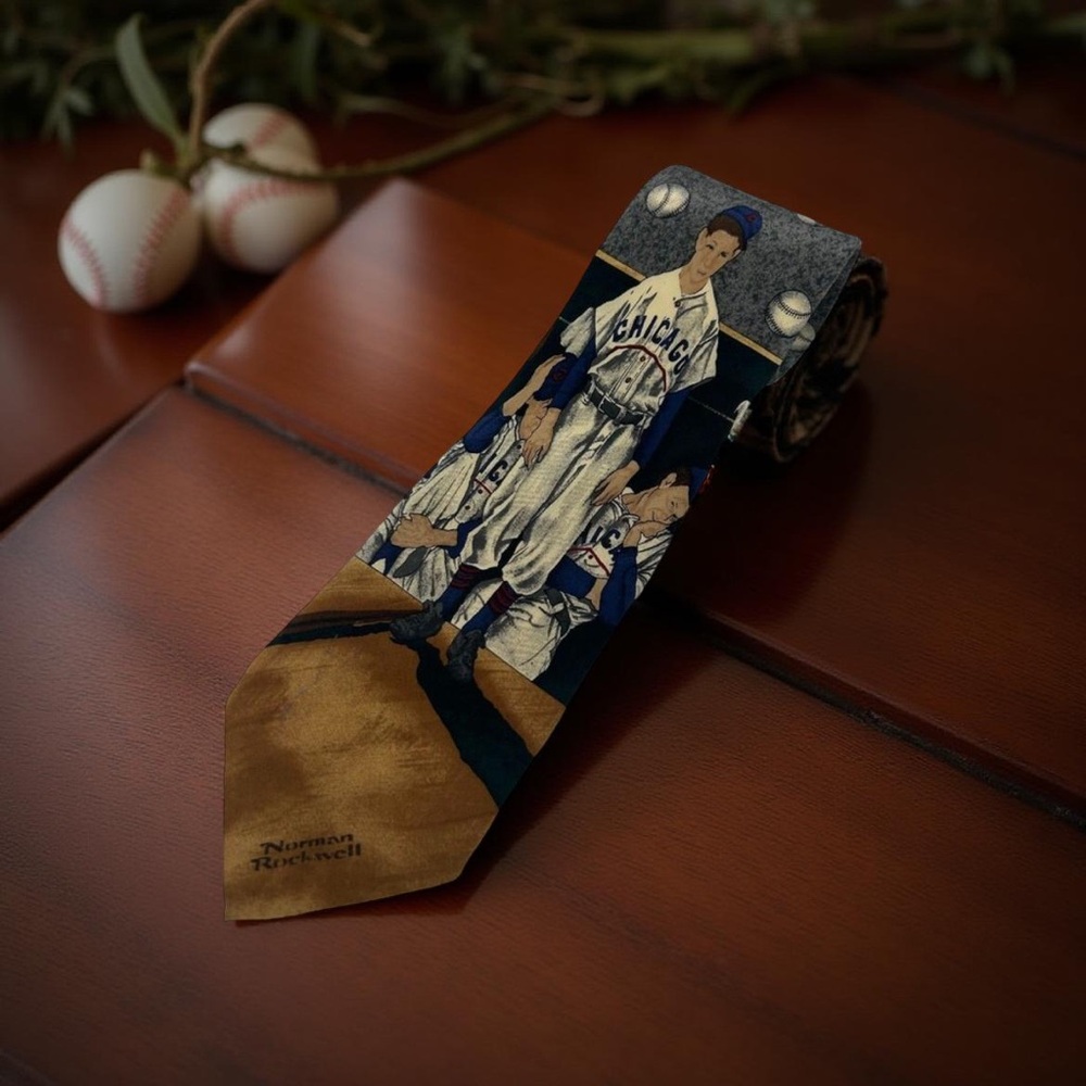 VTG Norman Rockwell Saturday Evening Post 1995 All Silk Chicago Baseball‎ Tie
